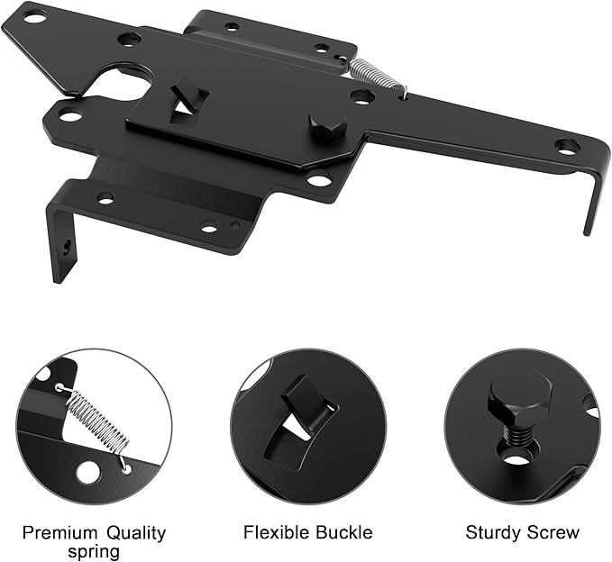 WINSOON Stainless Steel Self Closing Gate Hinge and Latch Hardware Kit, Heavy Duty Adjustable Tension Gate Hinges 4-Pack & 2-Automatic Latch, Gate Hardware Kit for Wood/Vinyl Fence Gate