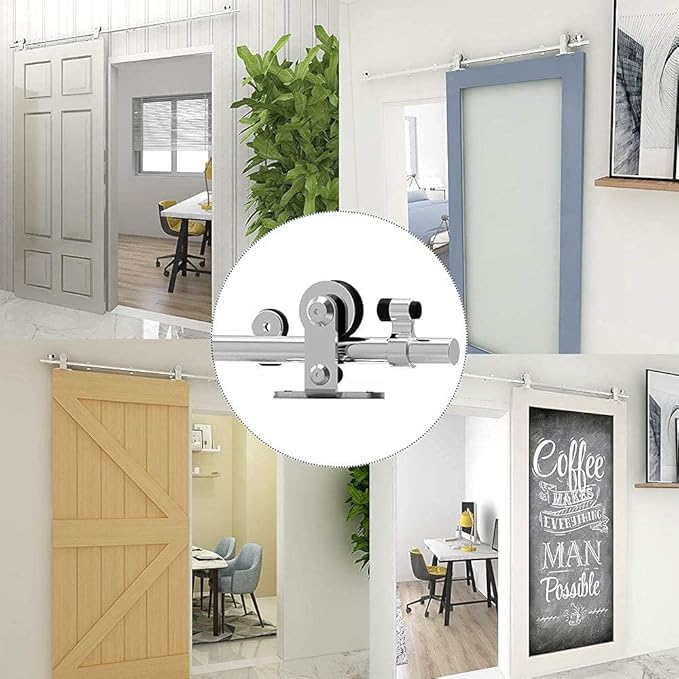 TSMST 4FT Sliding Barn Door Hardware Kit, Top Mount Stainless Steel Heavy Duty Sturdy Barn Door Track for Single Wood Door, Slide Smoothly Quietly (T Style)