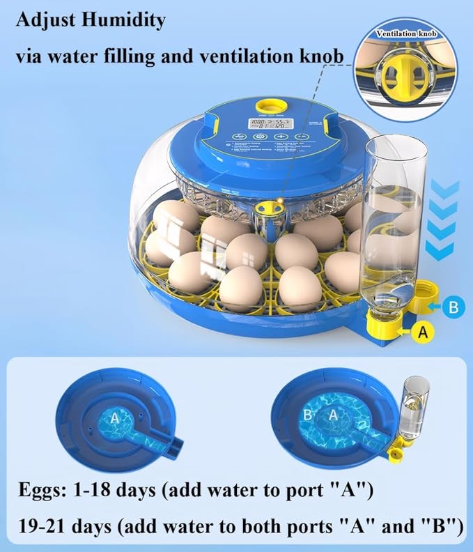 Incubators for Hatching Eggs,18 Egg Incubator with Egg Candler,Automatic Egg Turner,Automatic Temperature and Humidity Control,Record Hatching Day,for Chickens, Duck, Goose, Quail Eggs