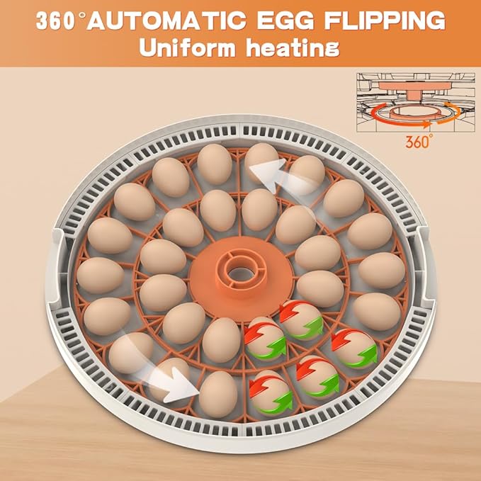 30 Egg Digital Incubator with Automatic Turner - Precision Temperature & Humidity Control, Built-in Candler for Hatching Chicken, Quail, Ducks, Goose, Pigeon, Parrot(30 Egg-Orange)