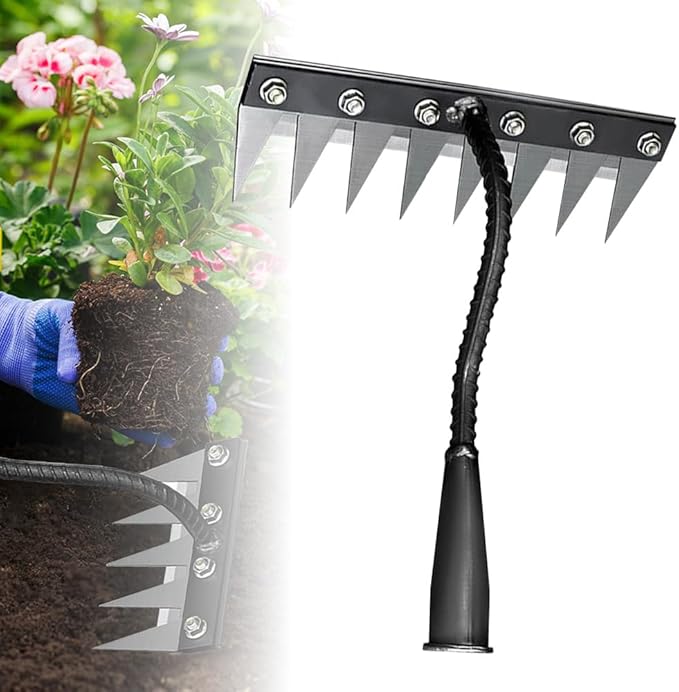 2025 Iron Weeding Rake 2.0, New 5/6/7/8 Teeth Carbon Steel Garden Weeder Rakes, Iron Rake for Yard Lawn and Garden, Heavy-Duty Garden Hand Weeder Puller Tool for Gardening and Weedings (8 Teeth)