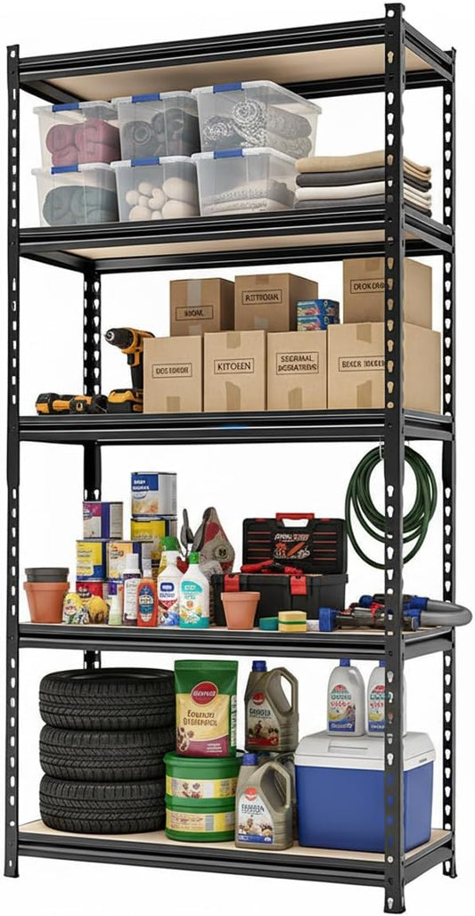 Storage Shelving Unit Heavy Duty Garage Shelves Metal Organizer Utility Rack for Kitchen Pantry Basement Pantry Warehouse Laundry 5 Tire 60" H x 28" W x 12" D 2000LBS