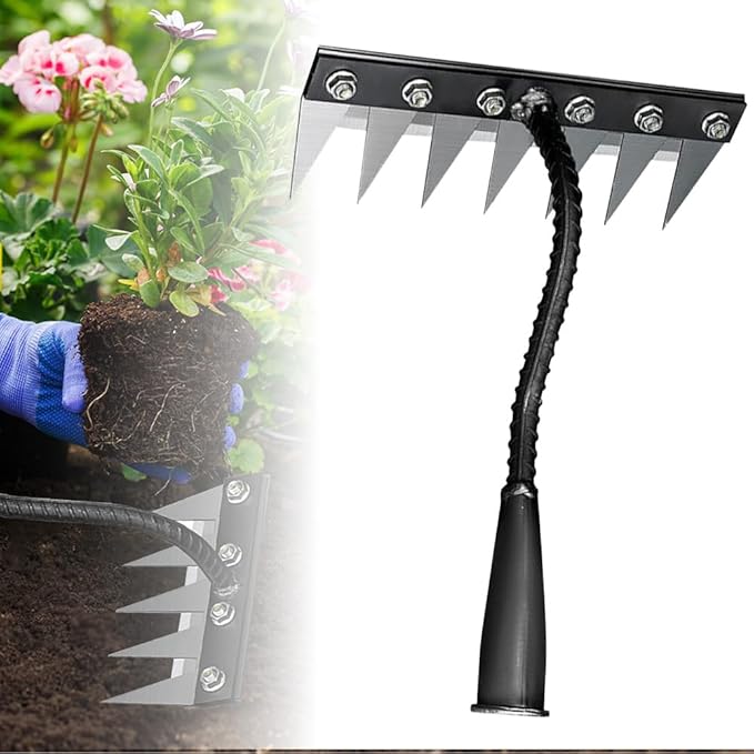 2025 Iron Weeding Rake 2.0, New 5/6/7/8 Teeth Carbon Steel Garden Weeder Rakes, Iron Rake for Yard Lawn and Garden, Heavy-Duty Garden Hand Weeder Puller Tool for Gardening and Weedings (7 Teeth)