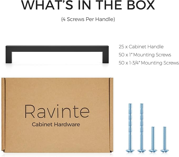 Ravinte 25 Pack 7-1/2 Inch Square Cabinet Handles - Matte Black Pulls for Cabinets & Drawers - Hardware for Kitchen Cupboards