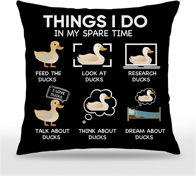 Duck Pillow Covers 18x18,Things I Do in My Spare Time Duck Decor for Bedroom Living Room Home,Duck Gifts for Duck Lovers Girls Women