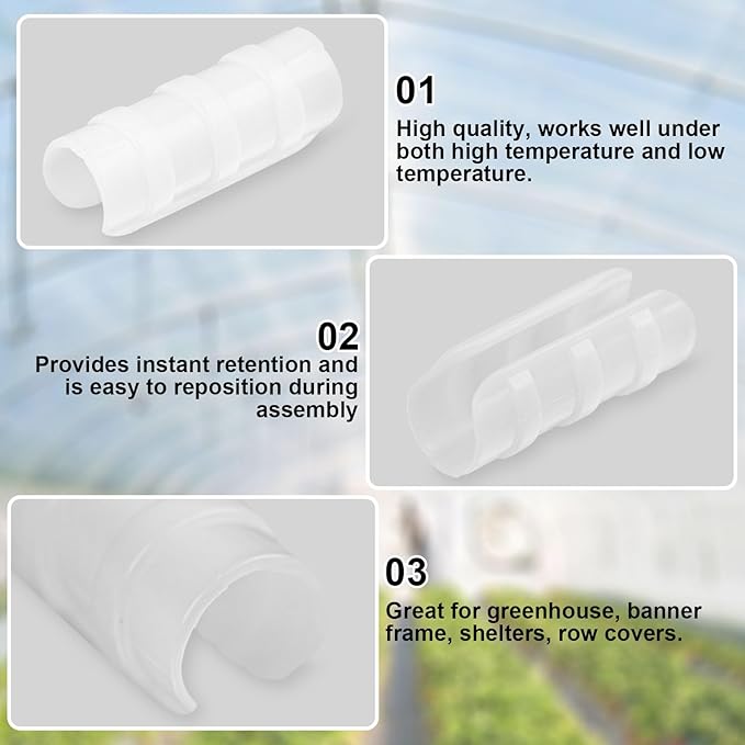 80PCS 3/4 inch Greenhouse Clips White Greenhouse Clamps Black Plastic Clamps Garden Buildings Tube Clips for PVC Pipe Greenhouse Films, Sunshade Nets, Shelters, Farming, Gardening