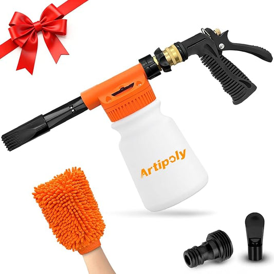 Car Wash Foam Gun + Microfiber Wash Mitt - Car Foam Sprayer - Foam Cannon for Hose - Spray Gun Cleaner - Snow Blaster for Cars, Boats, RVs, Foam Cannon Connects to Any Garden Hose
