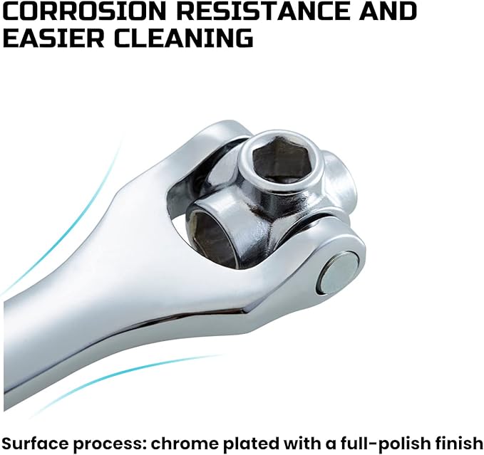 Lichamp 8-in-1 Socket Wrench Metric 8-21mm, Flexible Dog Bone Multi Functional Household Universal Hexagon Spanner, 360 Degree Rotating Head