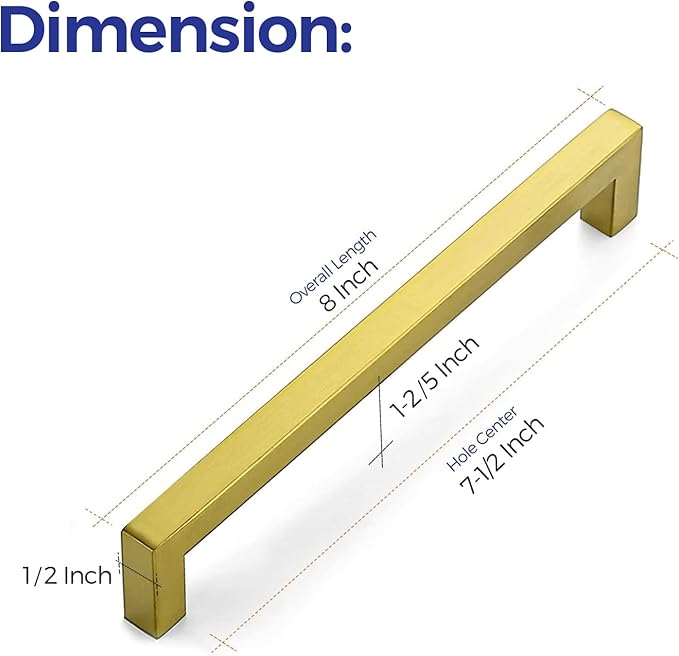 Ravinte 15 Pack 7-1/2 Inch Kitchen Square Cabinet Handles Brushed Brass Pulls Kitchen Cabinet Hardware Handles for Cupboard Drawer Pulls