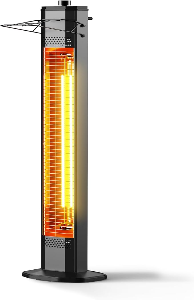 Outdoor Electric Patio Heater, 34-inch 1500W Infrared Tower Heater with Instant Heating, Tip-Over & Overheat Protection, IPX5 Waterproof Space Heater for Patio Garage Workshop Indoor & Outdoor Use