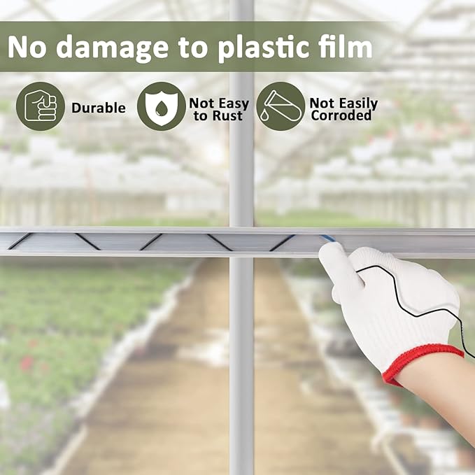 Spring Wire & Lock Channel - 30 Sets PVC Coated Spring Wire & Aluminum Alloy U-Channel Bundle with Nylon Gloves, 6.6 ft Farmer Greenhouse Frame Kit for Fix Poly Film Shade Cloth