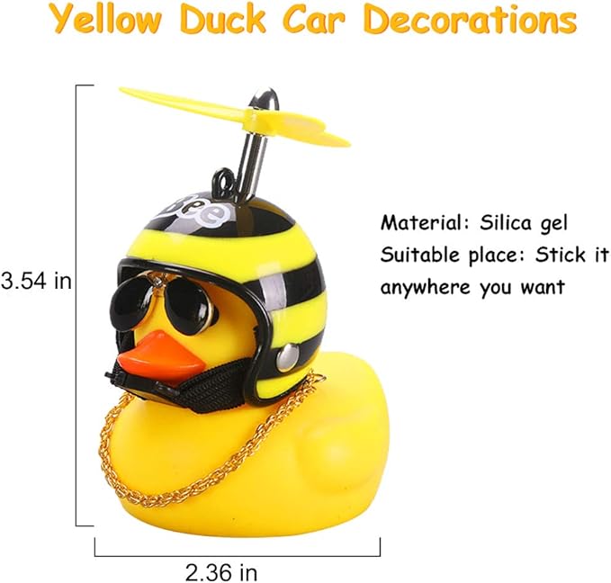 wonuu Rubber Duck Toy Car Ornaments Yellow Duck Car Dashboard Decorations Squeeze Duck Bicycle Horns with Propeller Helmet