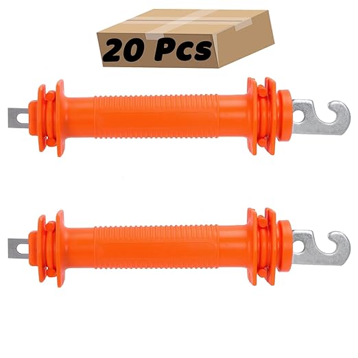 20 Pcs Electric Fence Handle - Heavy Duty Insulated Gate Handle with Spring Hook, High-Visibility Orange for Livestock & Garden Fencing