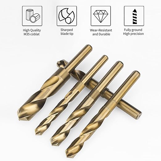 Meccion Cobalt Drill Bit 45/64 Inch High Speed Steel M35 Reduced Shank Twist Drill Bit for Metal, Cast Iron, Stainless Steel, Alloy, Non-Ferrous Etc.