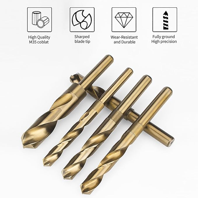Meccion Cobalt Drill Bit 35/64 Inch High Speed Steel M35 Reduced Shank Twist Drill Bit for Metal, Cast Iron, Stainless Steel, Alloy, Non-Ferrous Etc.