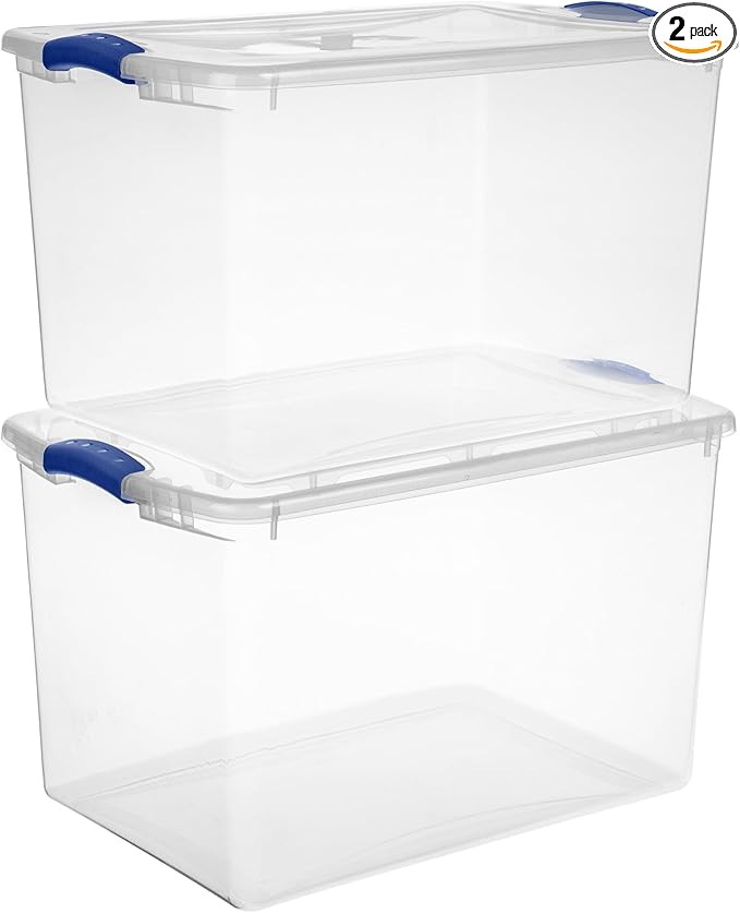 2 Pack 66 Quart Clear Plastic Storage Bins - Large Stackable Storage Containers with Secure Latches, Heavy-Duty Organizer for Home, Office, Garage & Basement