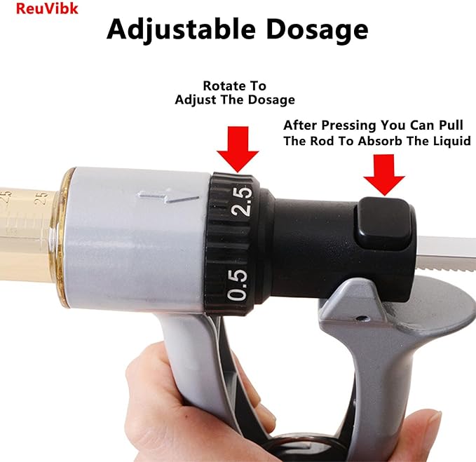 50ML Livestock Syringe Gun, 5 Gears Adjustable Continuous Repeating Luer Lock Syringe with 10 Needles, for Chickens, Ducks, Goose, Pig Bull Sheep, Large And Small Animals