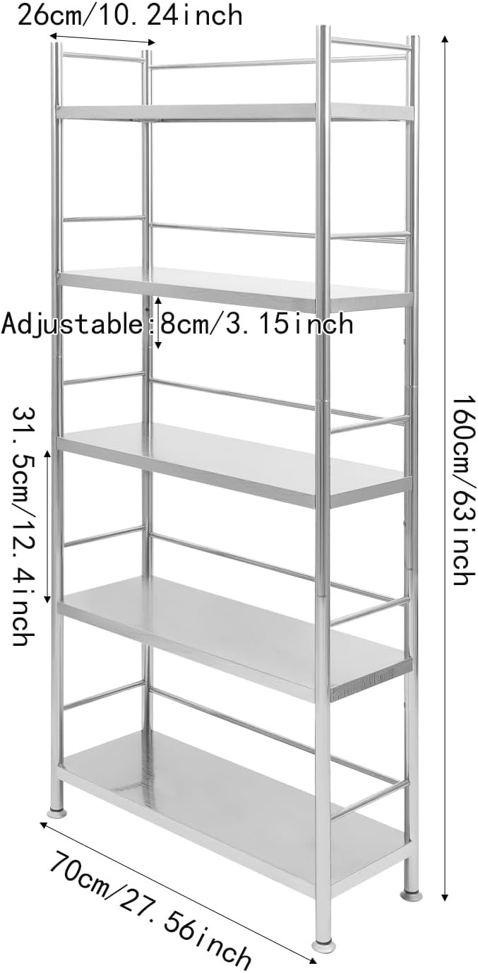 5 Tier Stainless Steel Shelving Metal Unit Storage Bakers Rack Kitchen Standing Storage Shelves Organizer Heavy Duty for Restaurant Garage Pantry Kitchen Laundry Bathroom