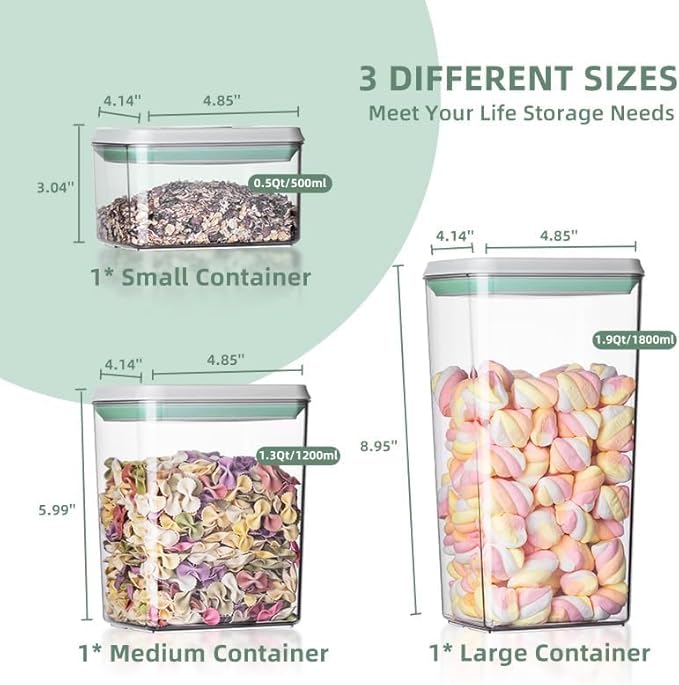 Pop Containers with Lids - Stackable Airtight Food Storage, Kitchen Pantry Storage Containers for Snacks Candy Salt Herbs Spices BPA-Free (0.5qt +1.2qt +1.8qt)*2