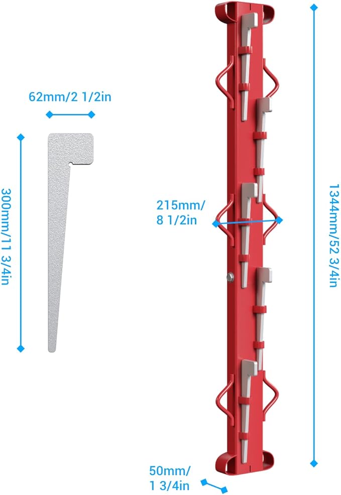 Woven Wire Fence Stretcher Bars with 5 Wedges, Heavy-Duty Wire Fencing Tool-4ft, Suitable for Farm, Manor, Cropland, Yards and Garden, Outdoor, Red