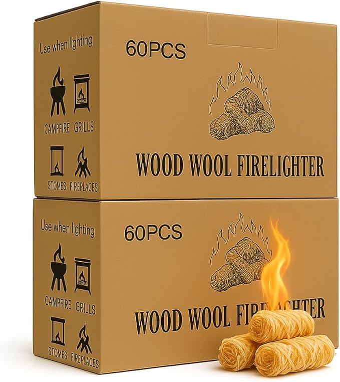 120 PCS Fire Starter – Natural Wax & Sawdust Wood Igniters for Grill, Fireplace, Camping Accessories, BBQ, and Cooking – All-Weather, 10 Min Burn