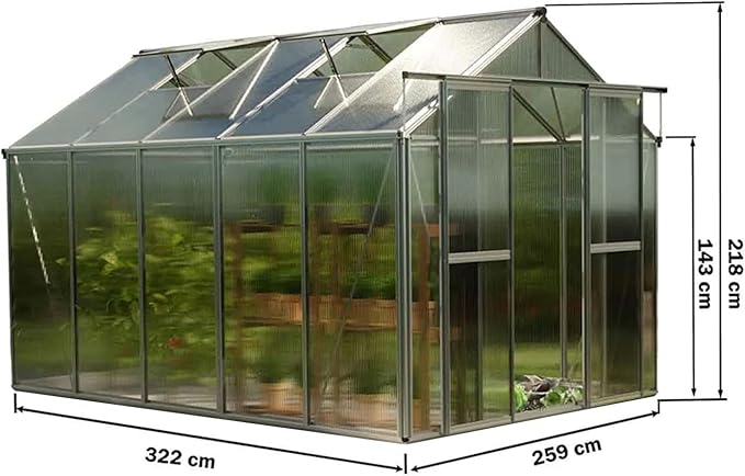 Greenhouse Saphir 5 Aluminum Frame 8.5 x 10.6 ft with Approx. 6 mm Polycarbonate Panels
