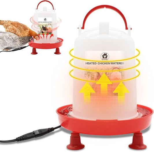 6L Heated Chicken Waterer for Winter Chicken Water with Heater Adjustable Leg Support 35W BPA-Free Heated Poultry Waterer Heavy Duty All in One Heated Waterer for Chicken Coop