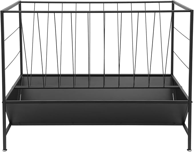 Pasture Hay Feeder - 50 Gallons, 2-in-1 Heavy Duty Hay Grain Livestock Feeder with 30 Gallon Feed Pan, Black Hay Grain Feeding Goats, Calves, Cow, Horse