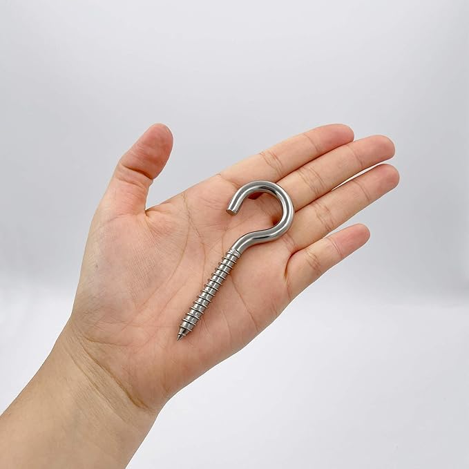 Pack of 12 M6 Metal Hooks, heavy-duty304 Stainless Steel Screw Hooks, self-Tapping Eye-Ring Bolt Hooks, Wooden Terminal Eye-Hole Hooks, Pendant Lights and Wires, Strong