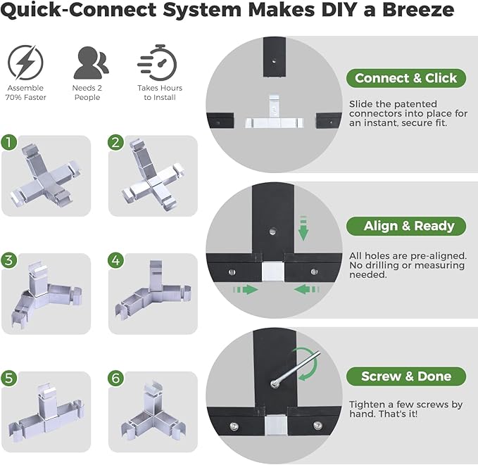 10'x10'x28' Snap-Together Greenhouse - Easy 3-Way Connectors, Heavy-Duty Aluminum Frame, Wind/Snow Resistant for Gardening/Urban Farming, Includes Sliding Door & Ventilation Windows
