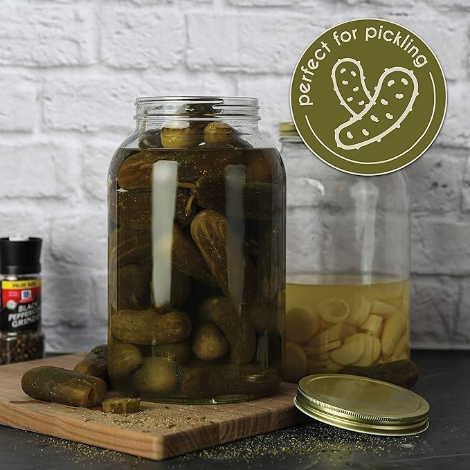 kitchentoolz Set of 3 One Gallon Large Glass Jar with Lid – Wide‑Mouth Gallon Mason Jar for Sun Tea, Pickling, Kombucha – 1 Gallon Glass Jug Made in USA