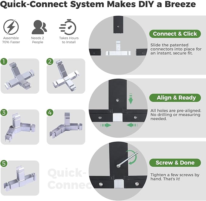 6'x8' Snap-Together Greenhouse - Easy 3-Way Connectors, Heavy-Duty Aluminum Frame, Wind/Snow Resistant for Gardening/Urban Farming, Includes Sliding Door and Ventilation Windows
