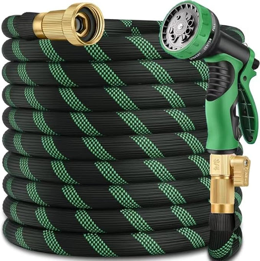 150 ft Garden Hose - 2025 New Flexible Garden Hose with 10-Function Spray Gun, Pure Brass 3/4" Fittings - Lightweight, Durable, and Kink-Free, 150ft Water Hoses for Gardening(Green Black)