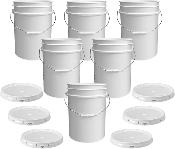ePackageSupply 5 Gallon Bucket with Airtight Lid | Made in USA | Food Grade | Heavy-Duty Premium HPDE Plastic | Durable 90 Mil All Purpose Pail | Easy Stack and Store | BPA Free | 6 Count