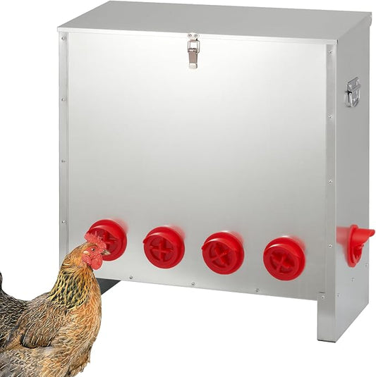 Large Automatic Chicken Feeder 85-120lbs, Galvanized Metal Chicken Food Dispenser, Rainproof & Rodent Proof No Waste Poultry Feeder for Backyard Coop, Farm, Ducks & Hens (10 Ports)