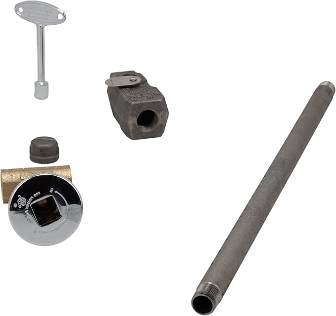 Supplying Demand LLKIT-LPS-CP Fireplace Fire Pit | Log Lighter Install Kit with Straight Pattern LP Gas Log Lighter, 1/2" Straight Stop Valve - Polished Chrome with Escutcheon and 3" Key