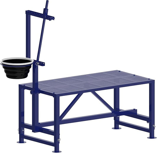 400 LBs Goat Milk Stand for Pygmy and Dwarf Goats, Goat Stand with Feed Bin, Goat Milking Stand for Sheep Trimming and Milking, Hoof Trimming Stand Adjustable Size, Iron Blue