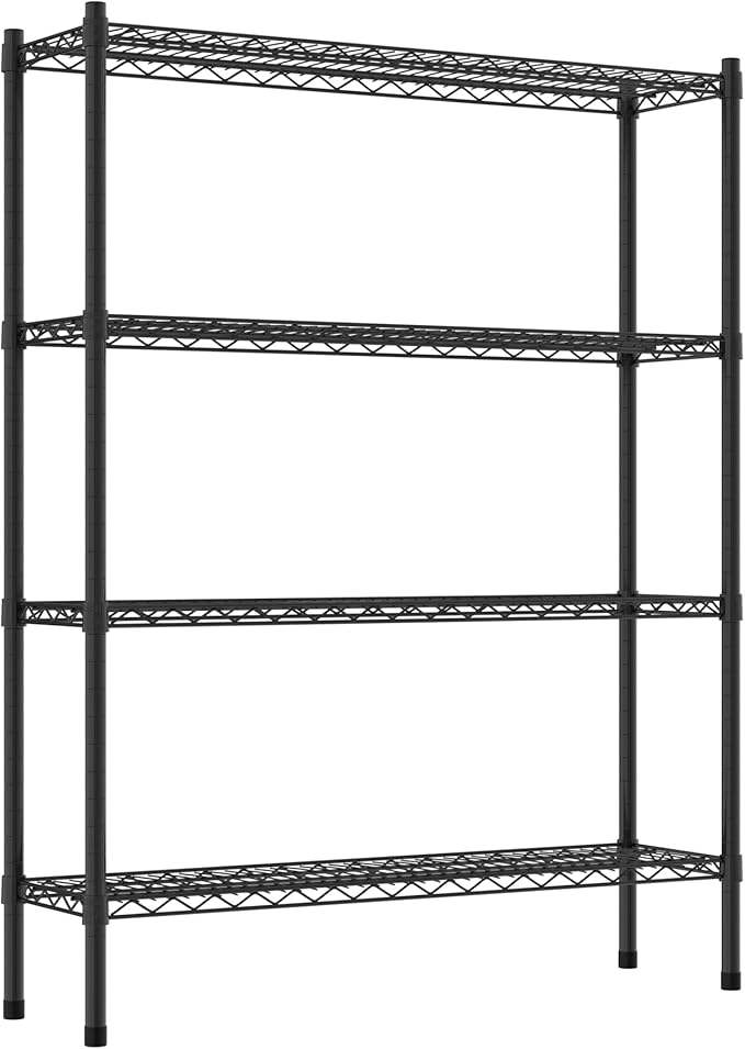 Commercial NSF Listed Black Epoxy Stationary Wire Shelving Kit 12" x 42" x 54", with 4 Shelves Perfect for Warehouse, Walk-in Refrigerator, Freezer, Grocery Store, Restaurant, Dishroom
