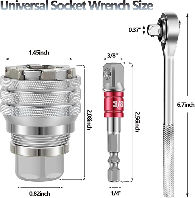 3pcs Adjustable Universal Socket Wrench Multifunction Drill Adapter Multi-Function ith3/8" to 3/4" 10mm-19mm Universal Maintenance Socket With 3/8" Drive Ratchet Torque Wrench & Power Drill