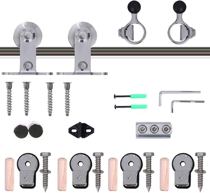 TSMST 9.6FT Sliding Barn Door Hardware Kit, Top Mount Stainless Steel Heavy Duty Sturdy Barn Door Track for Single Wood Door, Slide Smoothly Quietly (T Style)