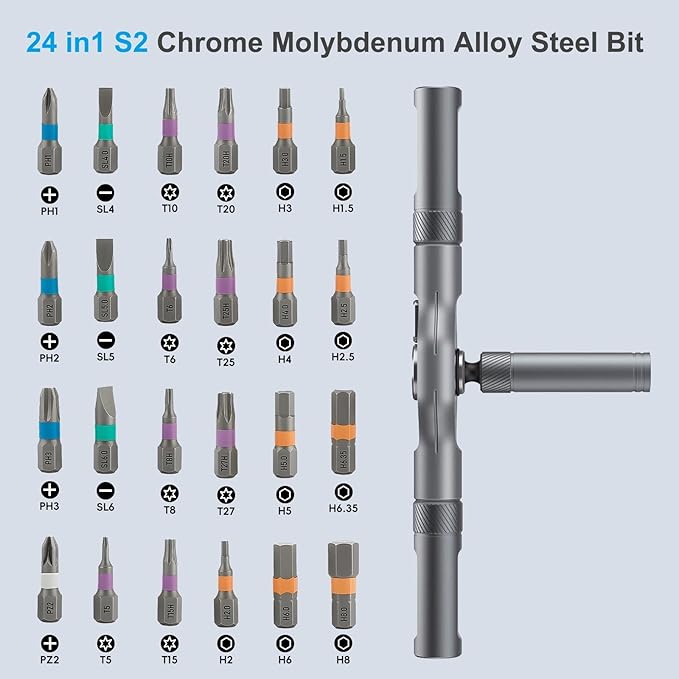 24 in 1 Magnetic Ratchet Screwdriver Set, Magnetic DIY Multi Bit Ratcheting Screwdriver Set, Removable Self-Assembly Portable Repair Tool kit for PC Mobile/Watch/Electronics/Bicycle