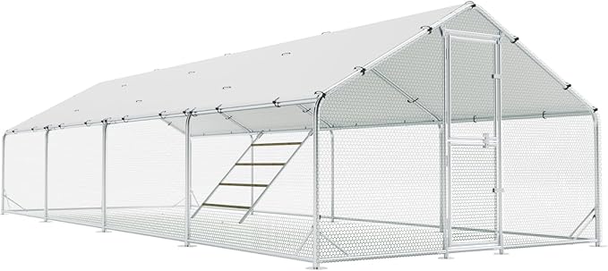 Large Chicken Coop,Metal Chicken Run for Yard with Feeding Door,Walk-in Chicken Pen for 30-40 Chickens,Outdoor Poultry Cage with Anti-UV Cover,Duck Rabbit House
