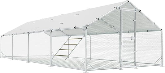 Large Chicken Coop,Metal Chicken Run for Yard with Feeding Door,Walk-in Chicken Pen for 30-40 Chickens,Outdoor Poultry Cage with Anti-UV Cover,Duck Rabbit House