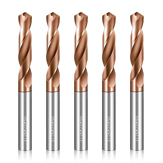 Solid Carbide 3/16" Drill Bits, Tungsten Carbide Drill Bit Set with TISIN Coated, Metal Drill Bit Set for Stainless Steel Hardened Steel Cast Iron Alloy Copper, 5 Pcs
