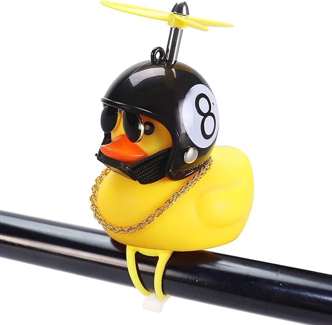 wonuu Rubber Duck Toy Car Ornaments Yellow Duck Car Dashboard Decorations Squeeze Duck Bicycle Horns with Propeller Helmet