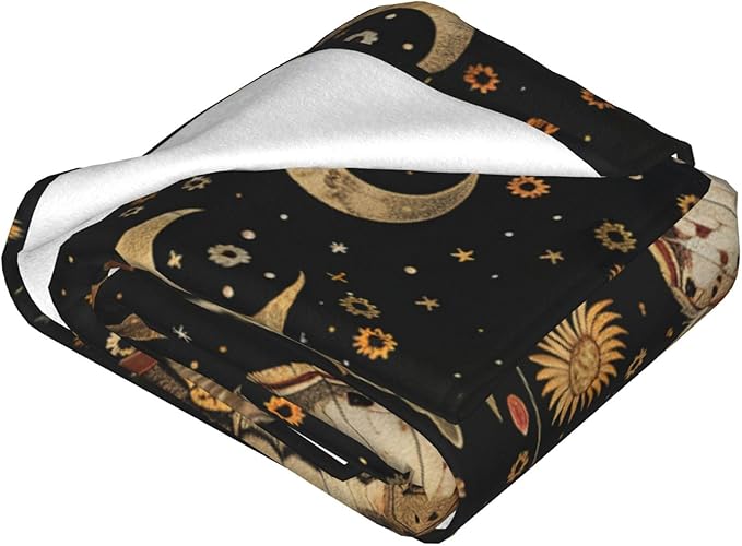 Moth Blanket Moon Butterfly Decor Throw Blanket Comfort Plush Flannel Fleece Warm Soft Fuzzy Blanket Gothic Gifts for Girls Boys Women Teens for Room Bed Sofa Couch 40"X50"