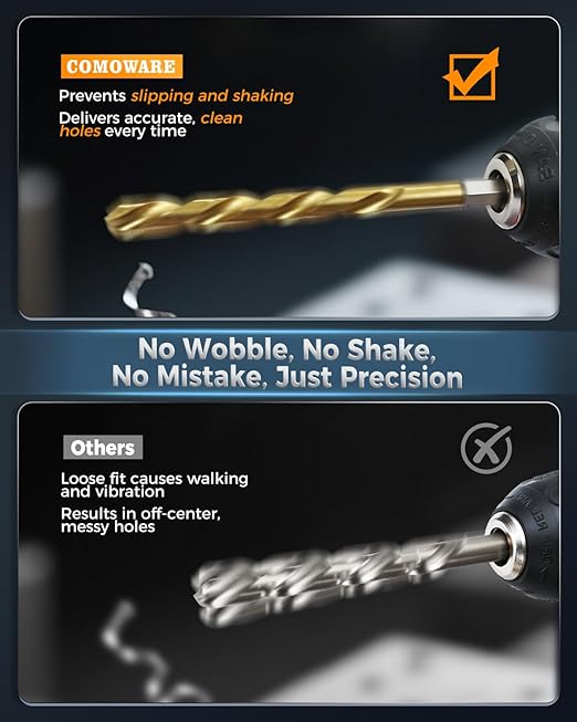 COMOWARE Titanium Impact Drill Bit Set - 30 Pcs Hex Shank HSS, Quick Change Design, 1/16"-1/2"