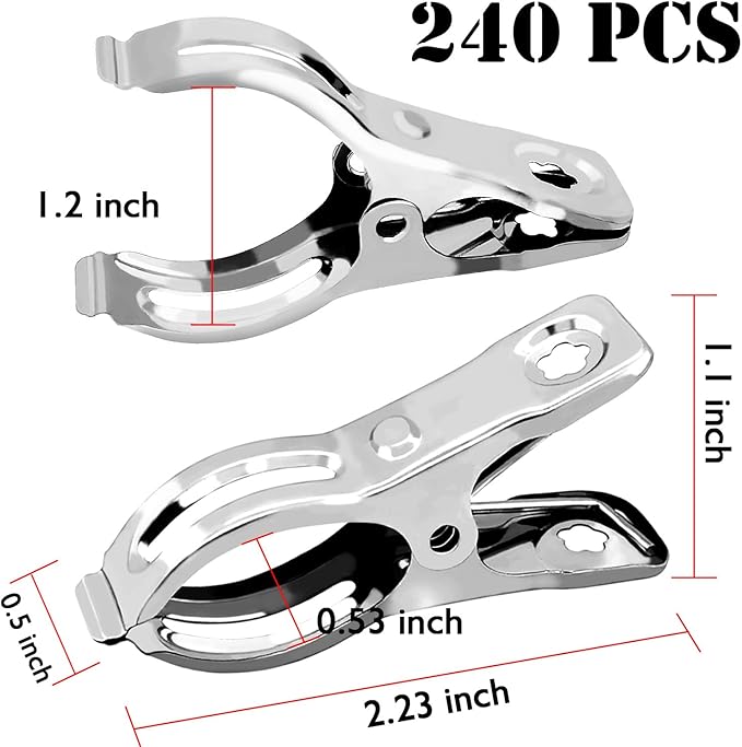 BESTEEL Upgraded 240 PCS Garden Clips, Greenhouse Clamps 100% Stainless Steel Heavy Duty Greenhuose Clips for Netting - Strong Grip to Hold Down Shade Cloth or Plant Cover on Garden Greenhouse Hoops