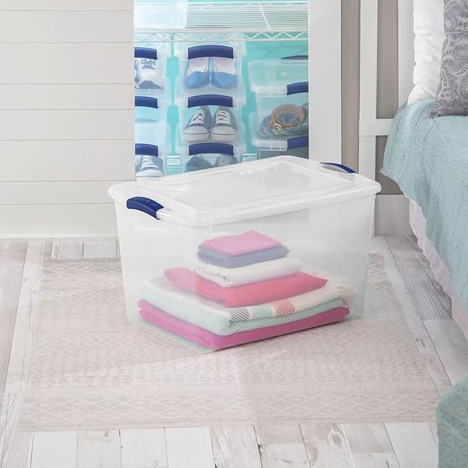 2 Pack 66 Quart Clear Plastic Storage Bins - Large Stackable Storage Containers with Secure Latches, Heavy-Duty Organizer for Home, Office, Garage & Basement