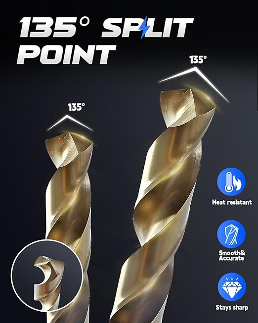 COMOWARE Cobalt Drill Bit Set- 21Pcs M42 High Speed Steel Twist Jobber Length for Hardened Metal, Stainless Steel, Cast Iron and Wood Plastic with Indexed Storage Case, 1/16"-1/2"